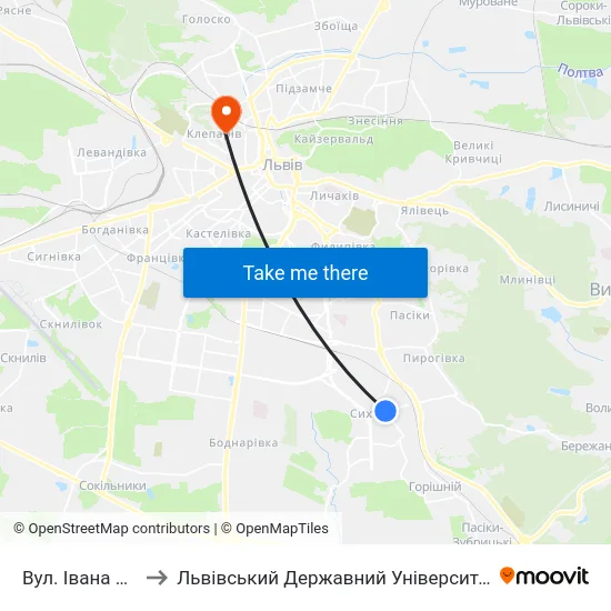 Вул. Івана Кавалерідзе to Львівський Державний Університет Безпеки Життєдіяльності map