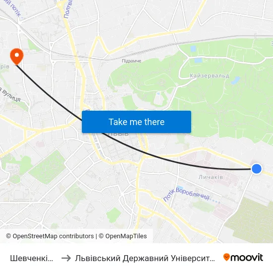 Шевченківський Гай to Львівський Державний Університет Безпеки Життєдіяльності map