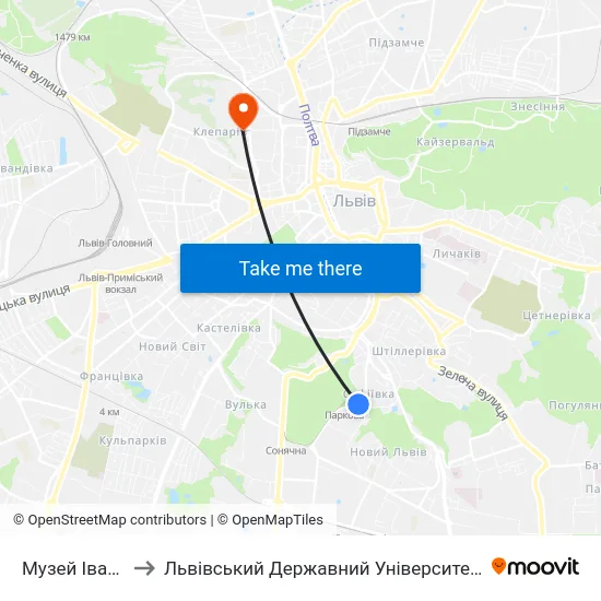 Музей Івана Франка to Львівський Державний Університет Безпеки Життєдіяльності map