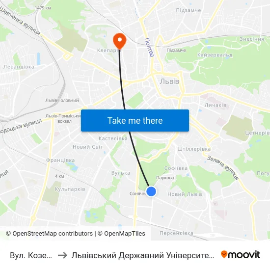 Вул. Козельницька to Львівський Державний Університет Безпеки Життєдіяльності map