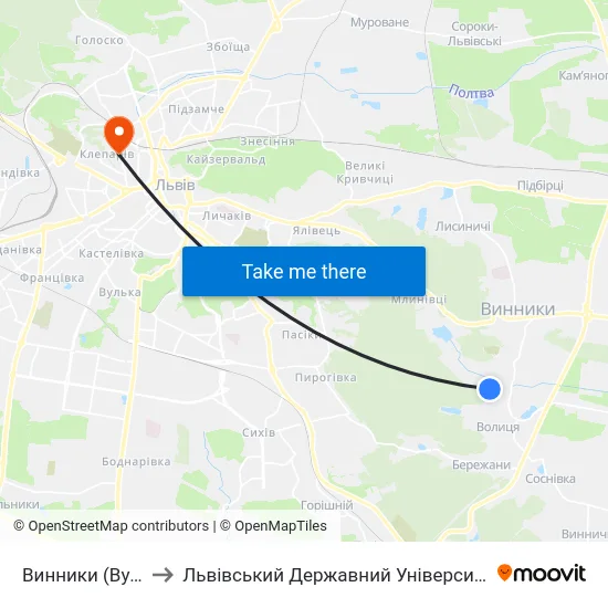 Винники (Вул. Козацька) to Львівський Державний Університет Безпеки Життєдіяльності map