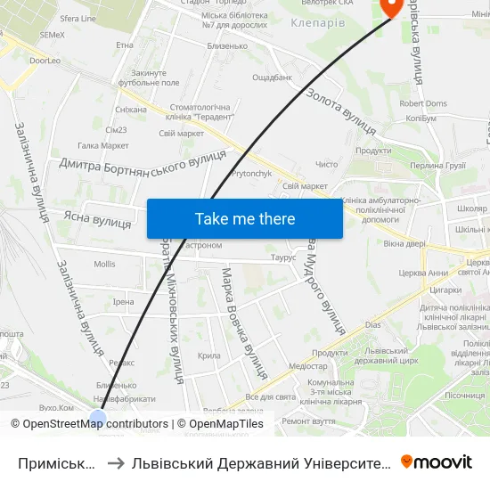 Приміський Вокзал to Львівський Державний Університет Безпеки Життєдіяльності map