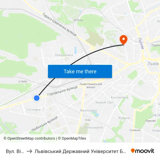 Вул. Вівсяна to Львівський Державний Університет Безпеки Життєдіяльності map