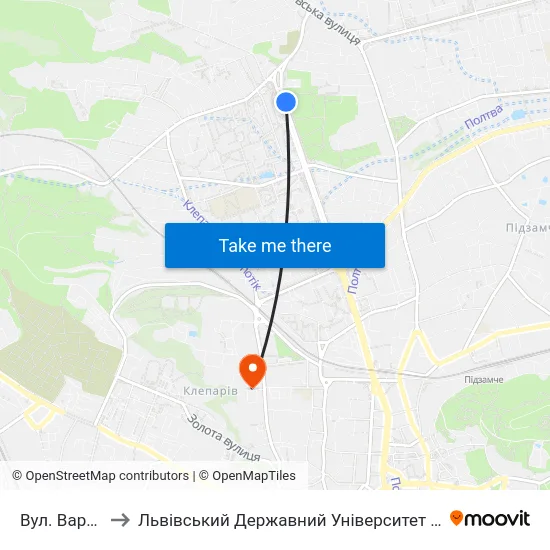 Вул. Варшавська to Львівський Державний Університет Безпеки Життєдіяльності map