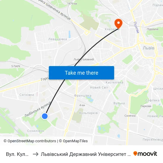 Вул. Кульчицької to Львівський Державний Університет Безпеки Життєдіяльності map