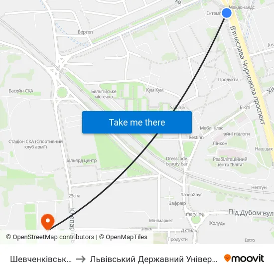 Шевченківська Адміністрація to Львівський Державний Університет Безпеки Життєдіяльності map