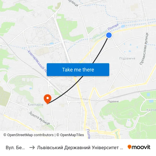 Вул. Бетховена to Львівський Державний Університет Безпеки Життєдіяльності map