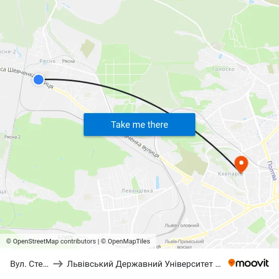 Вул. Стельмаха to Львівський Державний Університет Безпеки Життєдіяльності map