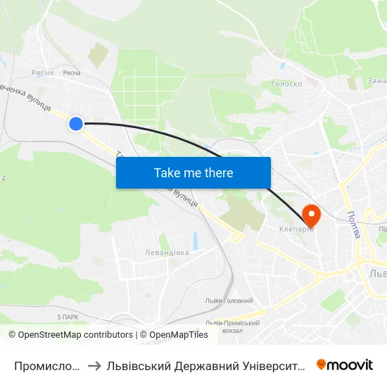 Промисловий Ринок to Львівський Державний Університет Безпеки Життєдіяльності map