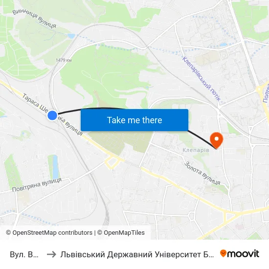 Вул. Винниця to Львівський Державний Університет Безпеки Життєдіяльності map
