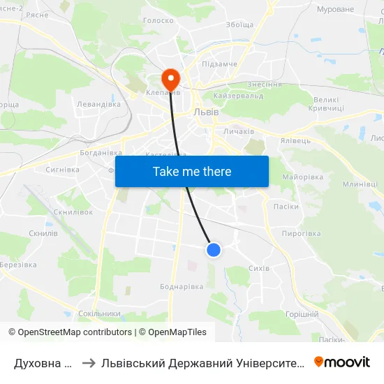 Духовна Семінарія to Львівський Державний Університет Безпеки Життєдіяльності map