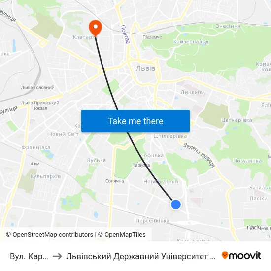 Вул. Карбишева to Львівський Державний Університет Безпеки Життєдіяльності map