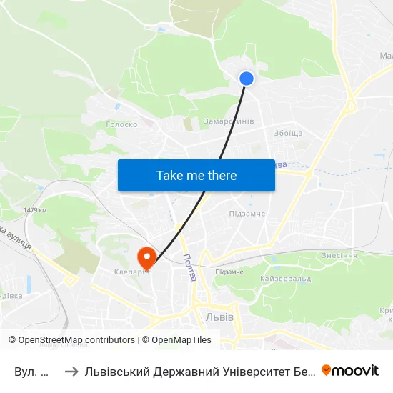 Вул. Щурата to Львівський Державний Університет Безпеки Життєдіяльності map