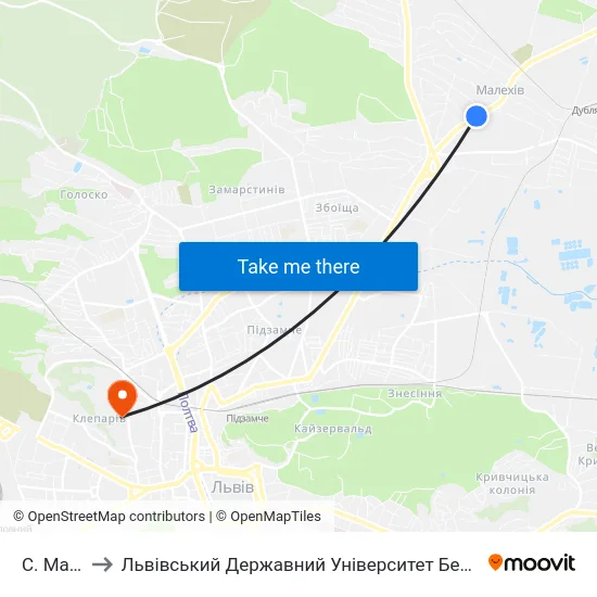 С. Малехів to Львівський Державний Університет Безпеки Життєдіяльності map