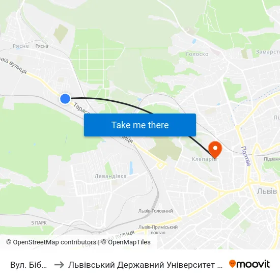 Вул. Біберовича to Львівський Державний Університет Безпеки Життєдіяльності map