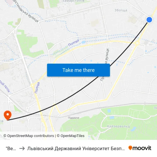 "Весна" to Львівський Державний Університет Безпеки Життєдіяльності map
