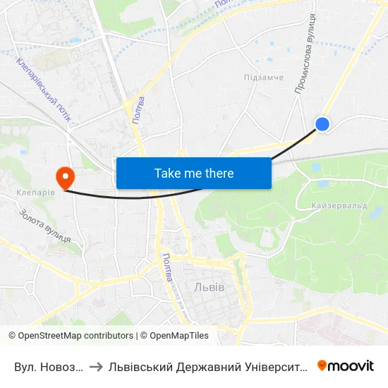 Вул. Новознесенська to Львівський Державний Університет Безпеки Життєдіяльності map