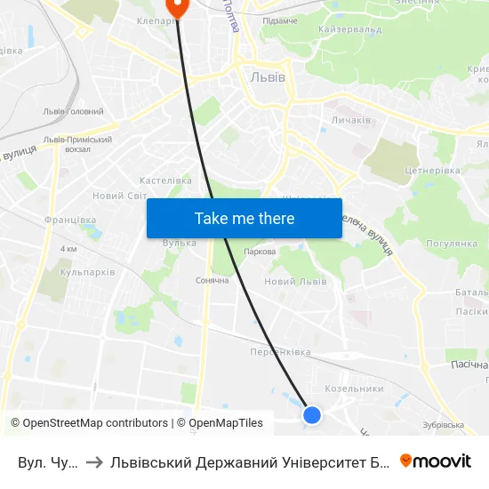 Вул. Чукаріна to Львівський Державний Університет Безпеки Життєдіяльності map