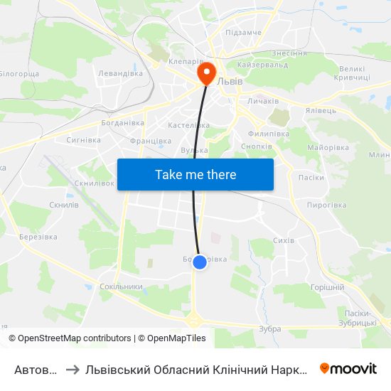 Автовокзал to Львівський Обласний Клінічний Наркологічний Диспансер map