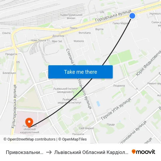 Привокзальний Ринок to Львівський Обласний Кардіологічний Центр map