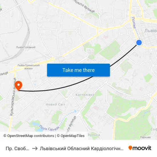 Пр. Свободи to Львівський Обласний Кардіологічний Центр map