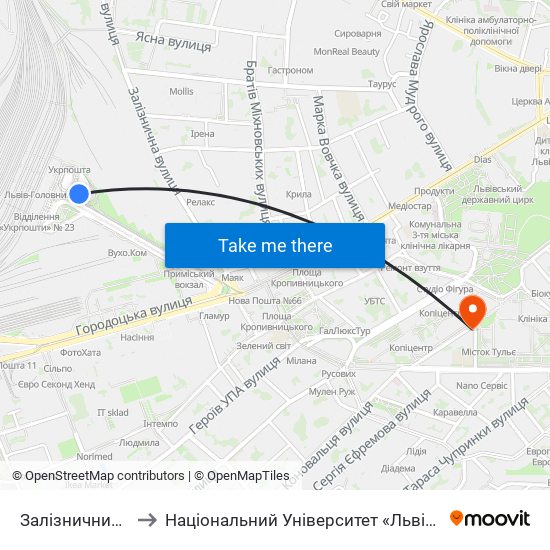 Залізничний Вокзал to Національний Університет «Львівська Політехніка» map