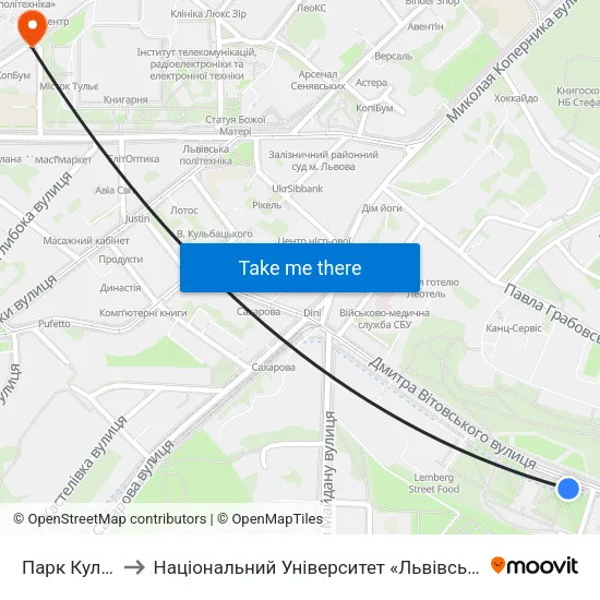 Парк Культури to Національний Університет «Львівська Політехніка» map