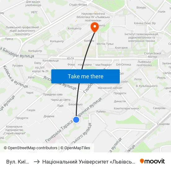 Вул. Київська to Національний Університет «Львівська Політехніка» map