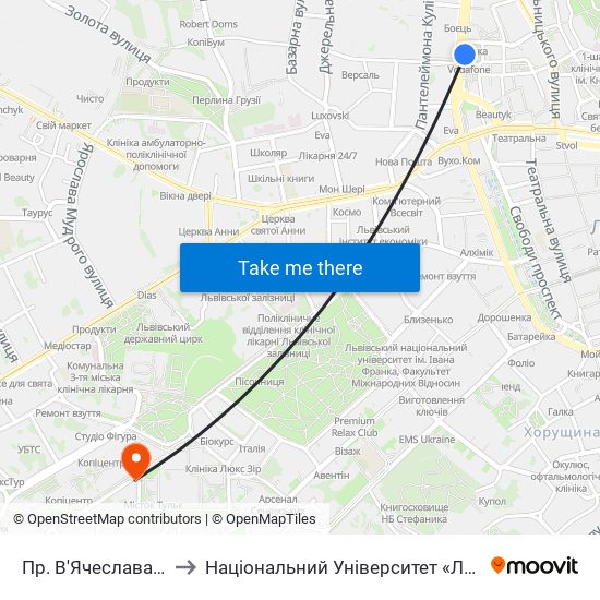 Пр. В'Ячеслава Чорновола to Національний Університет «Львівська Політехніка» map