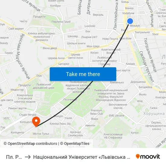 Пл. Різні to Національний Університет «Львівська Політехніка» map
