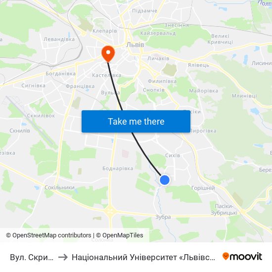 Вул. Скрипника to Національний Університет «Львівська Політехніка» map