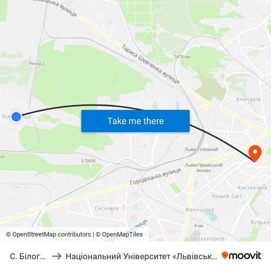 С. Білогорща to Національний Університет «Львівська Політехніка» map