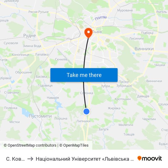 С. Ков'Ярі to Національний Університет «Львівська Політехніка» map