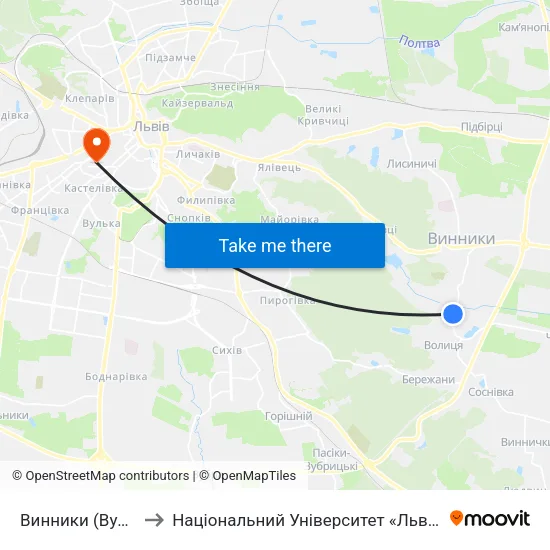 Винники (Вул. Забава) to Національний Університет «Львівська Політехніка» map