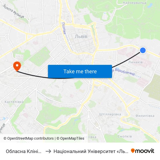 Обласна Клінічна Лікарня to Національний Університет «Львівська Політехніка» map