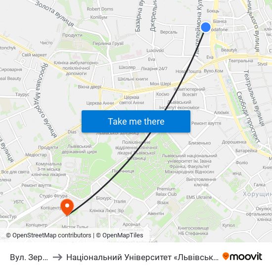 Вул. Зернова to Національний Університет «Львівська Політехніка» map