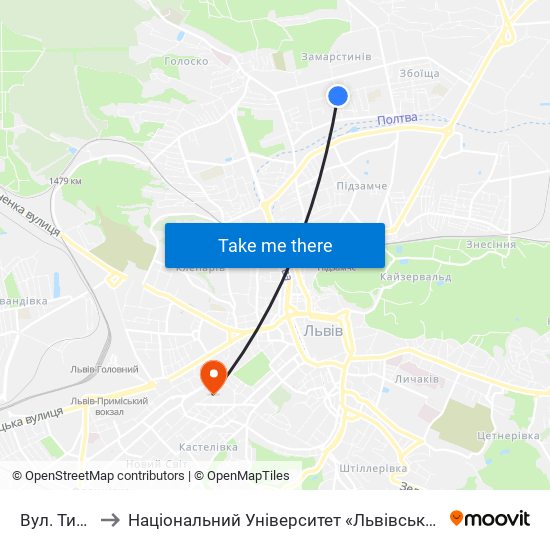 Вул. Тичини to Національний Університет «Львівська Політехніка» map