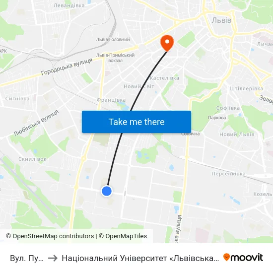 Вул. Пулюя to Національний Університет «Львівська Політехніка» map