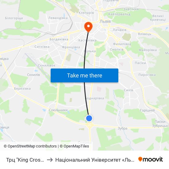 Трц "King Cross Leopolis" to Національний Університет «Львівська Політехніка» map