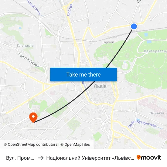 Вул. Промислова to Національний Університет «Львівська Політехніка» map