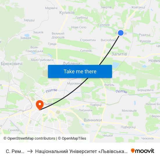 С. Ременів to Національний Університет «Львівська Політехніка» map