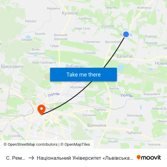 С. Ременів to Національний Університет «Львівська Політехніка» map