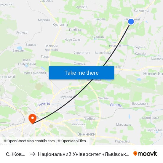 С. Жовтанці to Національний Університет «Львівська Політехніка» map