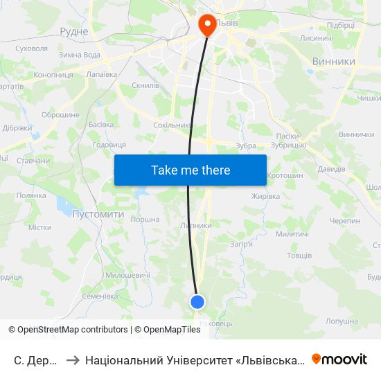 С. Деревач to Національний Університет «Львівська Політехніка» map