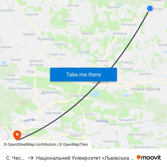 С. Честині to Національний Університет «Львівська Політехніка» map