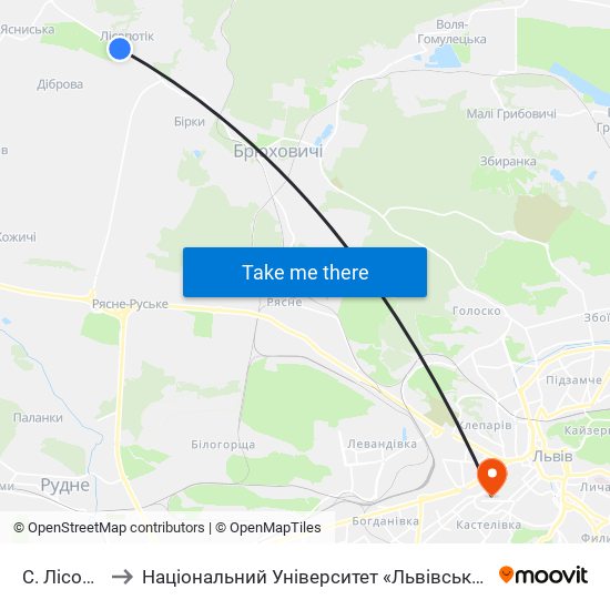 С. Лісопотік to Національний Університет «Львівська Політехніка» map