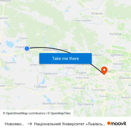 Новояворівськ to Національний Університет «Львівська Політехніка» map