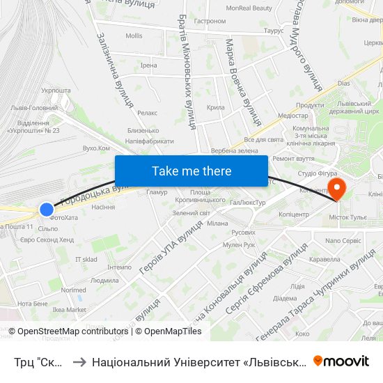 Трц "Скриня" to Національний Університет «Львівська Політехніка» map