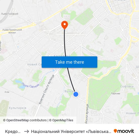 Кредобанк to Національний Університет «Львівська Політехніка» map