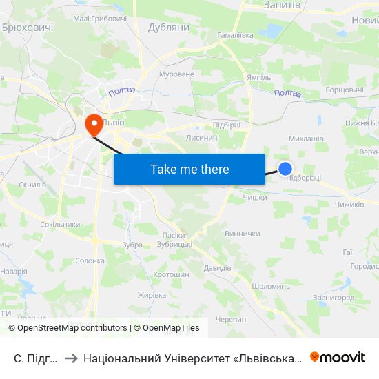 С. Підгірне to Національний Університет «Львівська Політехніка» map